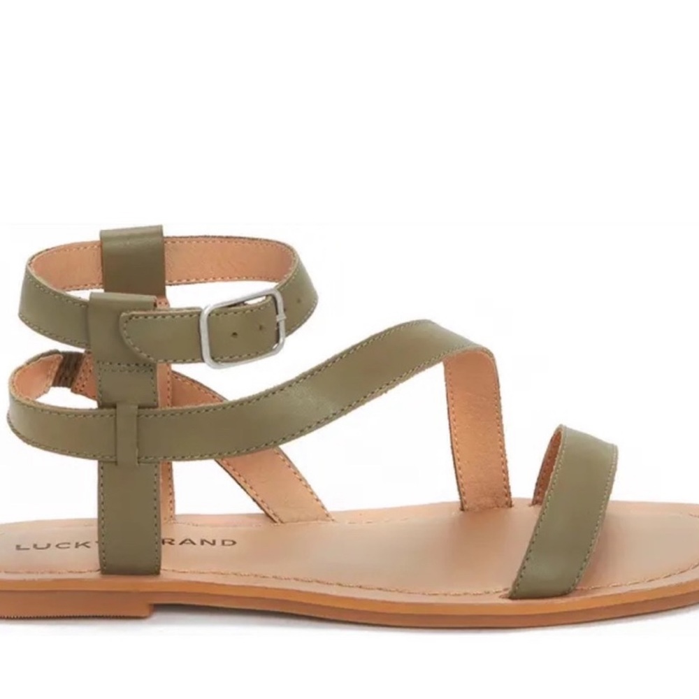 New Lucky Brand Byleth Woman’s Strappy Leather Sandal Olive Green NIB - Picture 5 of 10